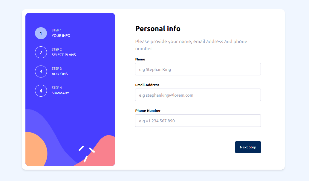 Multi-step Form project built by Otolorin Jubril — Next.js and Zod